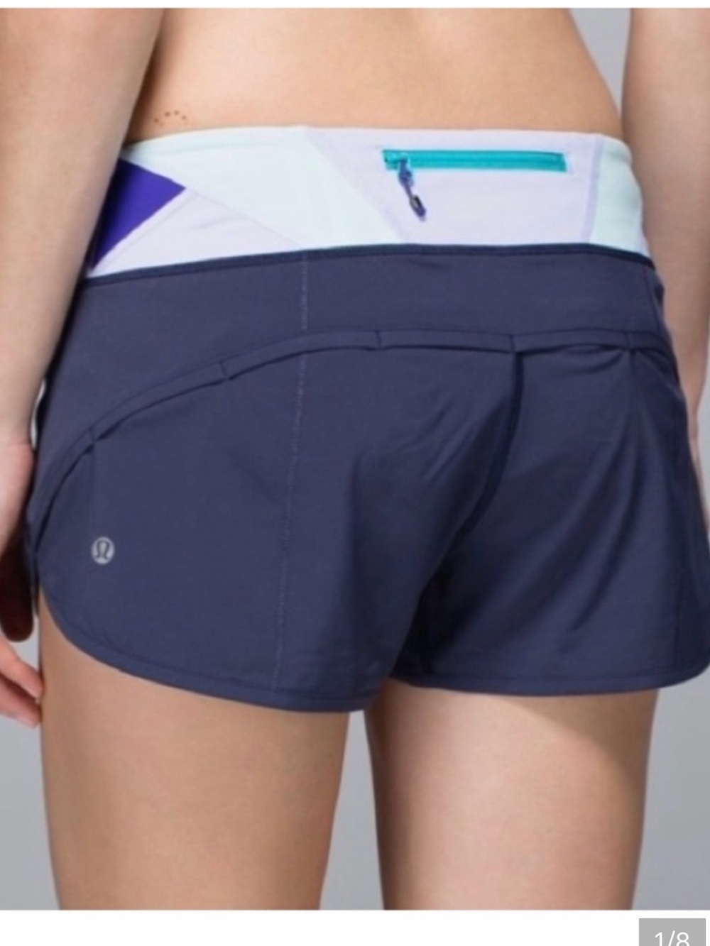 Lululemon Speed Shorts, Quilted waistband pattern, navy blue & purple Size 8